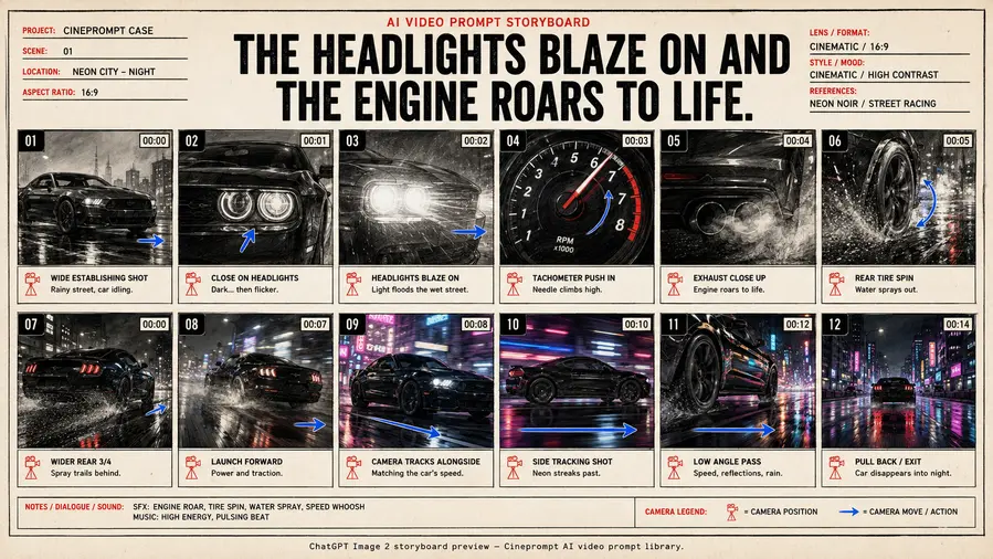 The headlights blaze on and the engine roars to life.