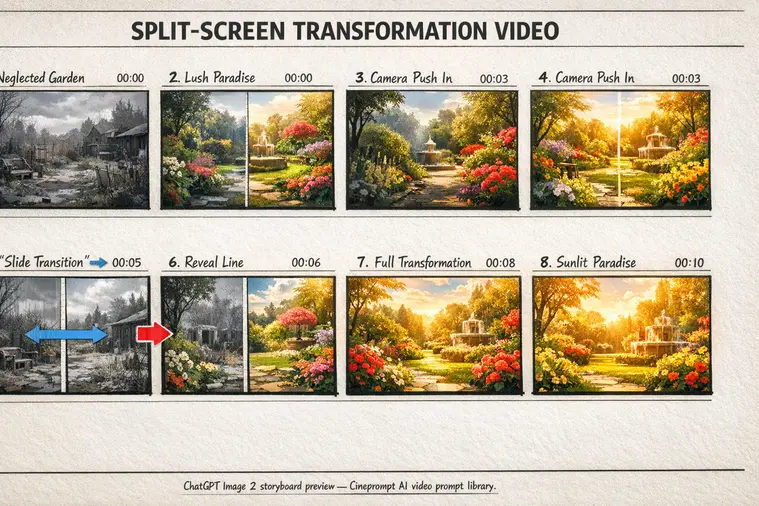 Split-screen transformation video.