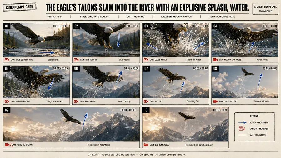 The eagle's talons slam into the river with an explosive splash, water.