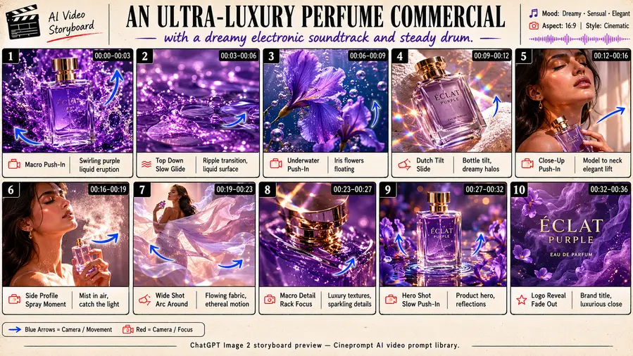 An ultra-luxury perfume commercial with a dreamy electronic soundtrack and steady drum.