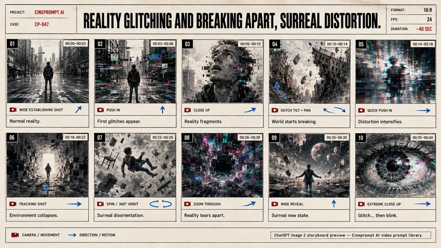 Reality glitching and breaking apart, surreal distortion.