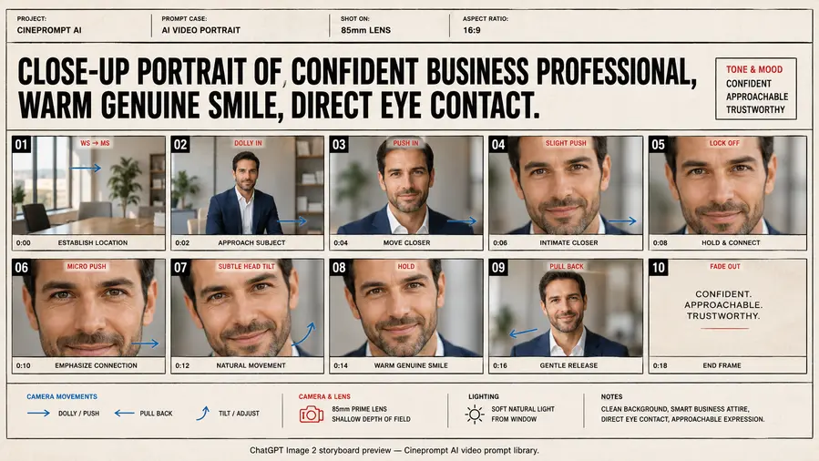 Close-up portrait of confident business professional, warm genuine smile, direct eye contact.