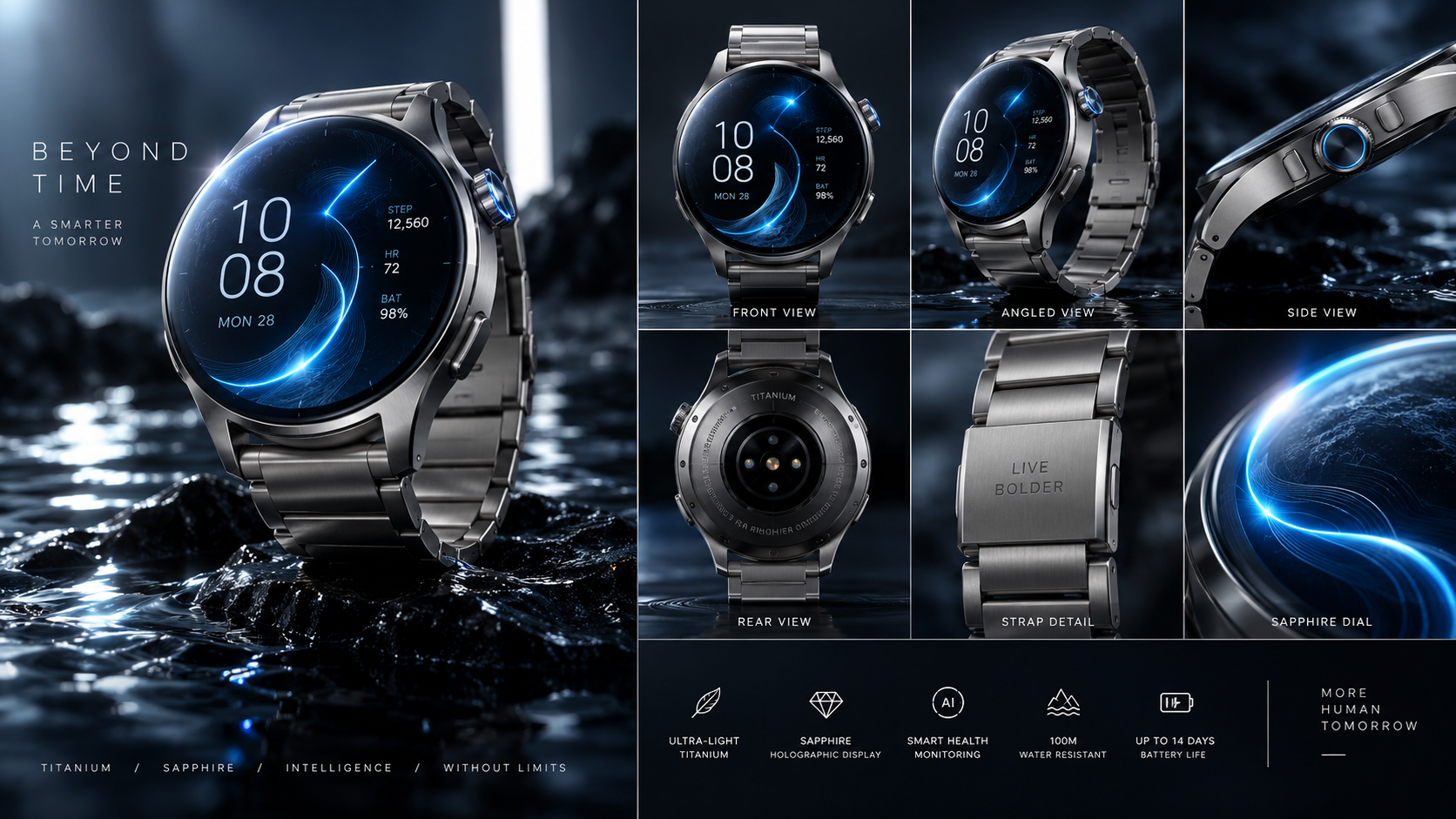 Futuristic Matte Titanium Luxury Smartwatch · 15s